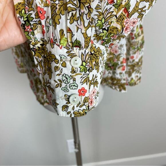 Talbot's White Brown Green Cottage Core Print Top Medium - Picture 5 of 9